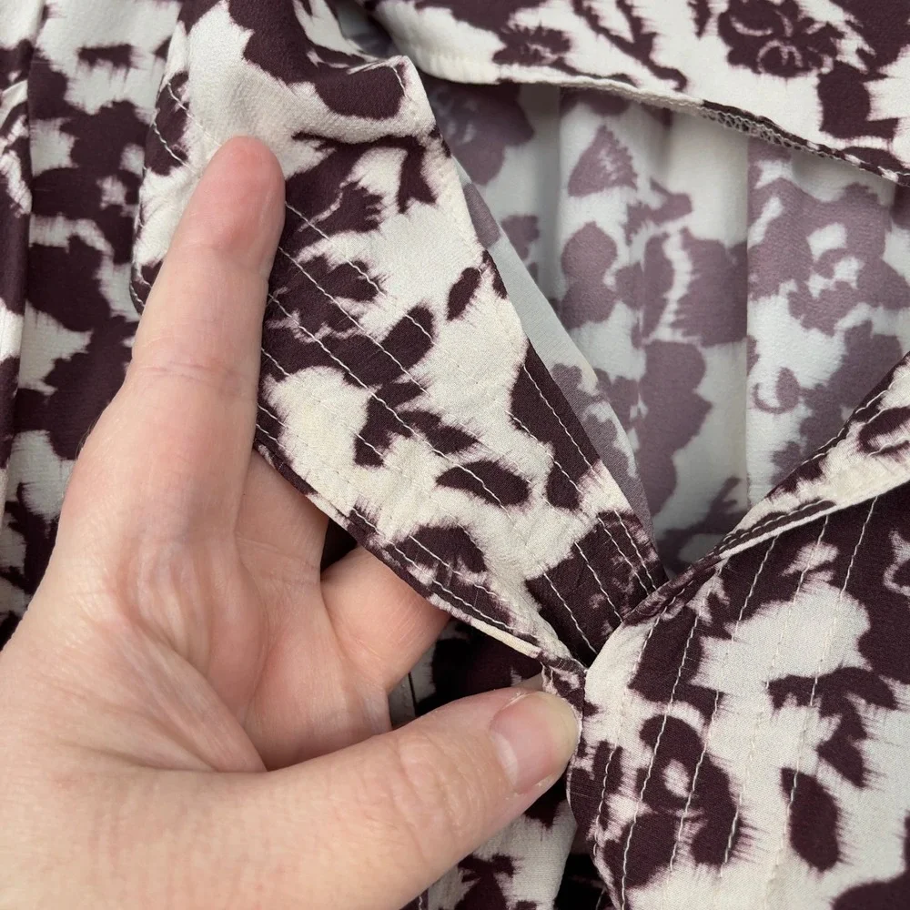 Madewell Draped Tie-Front Top XXS Chocolate Raisin Floral‎ Puff Sleeve